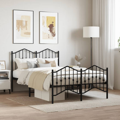 Metal Bed Frame without Mattress with Footboard Black 120x200cm