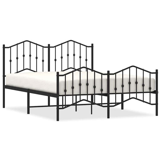 Metal Bed Frame without Mattress with Footboard Black 135x190cm