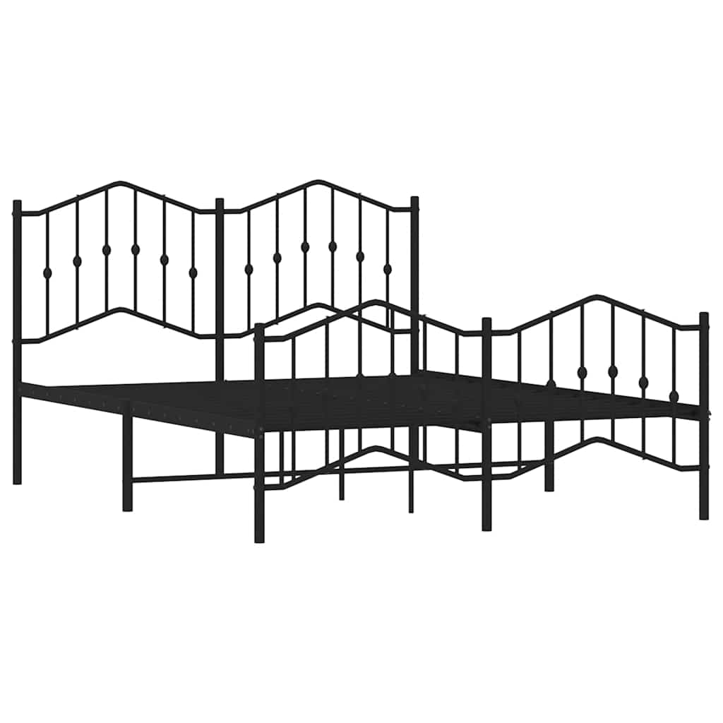 Metal Bed Frame without Mattress with Footboard Black 150x200cm