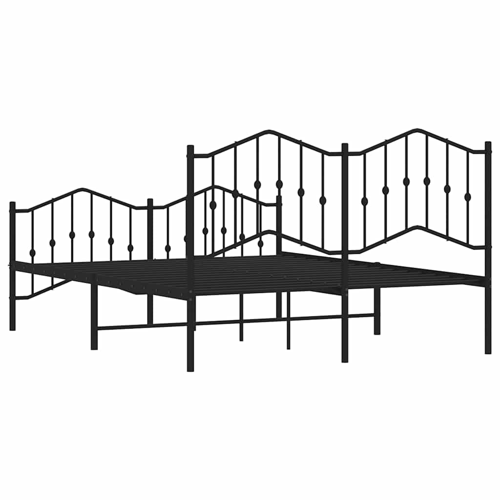 Metal Bed Frame without Mattress with Footboard Black 150x200cm