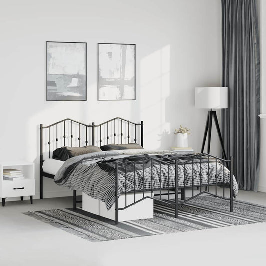 Metal Bed Frame without Mattress with Footboard Black 150x200cm