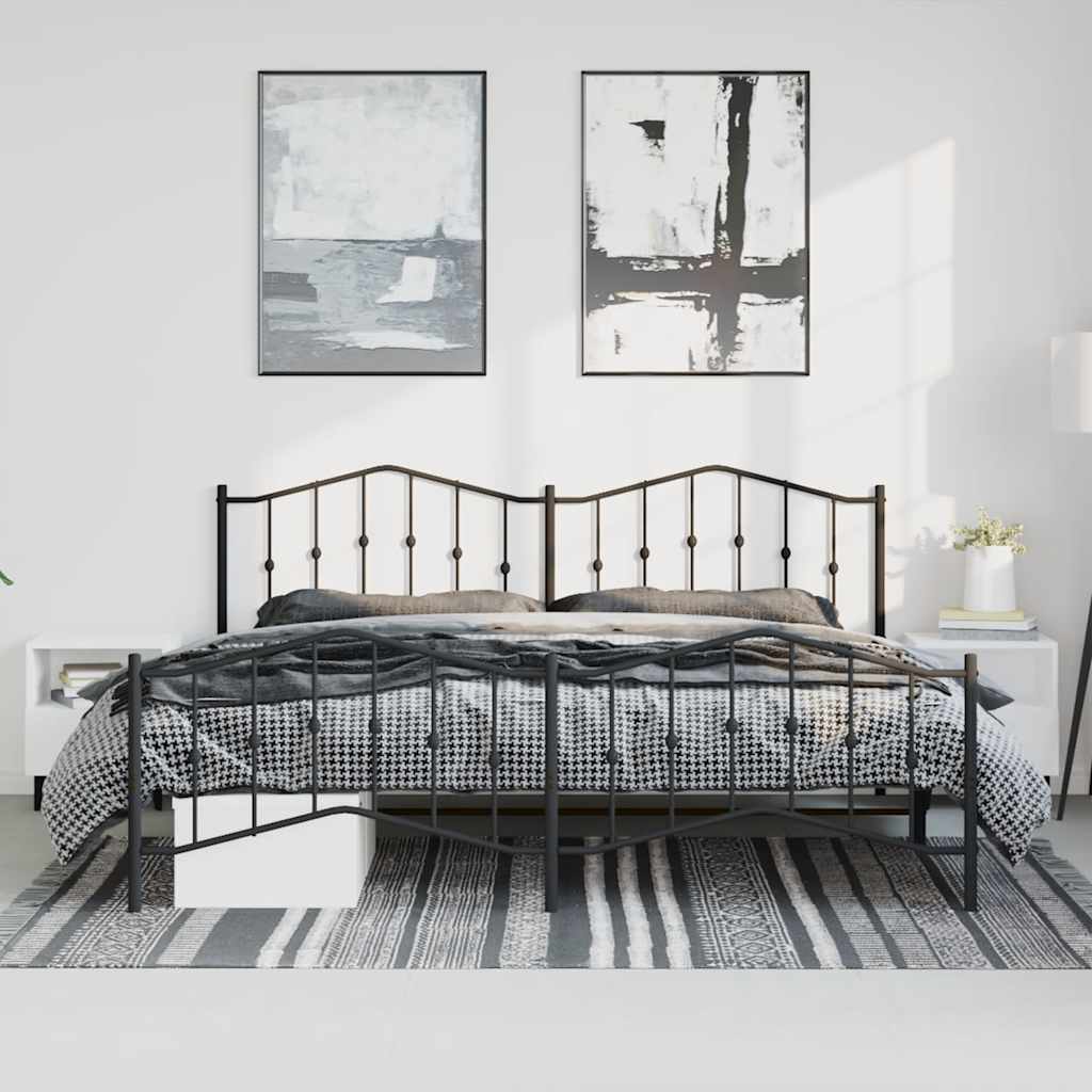 Metal Bed Frame without Mattress with Footboard Black 183x213cm