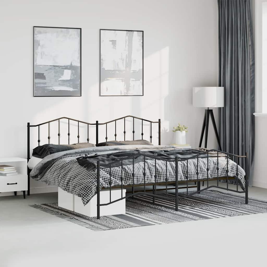 Metal Bed Frame without Mattress with Footboard Black 183x213cm