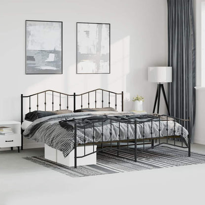 Metal Bed Frame without Mattress with Footboard Black 183x213cm