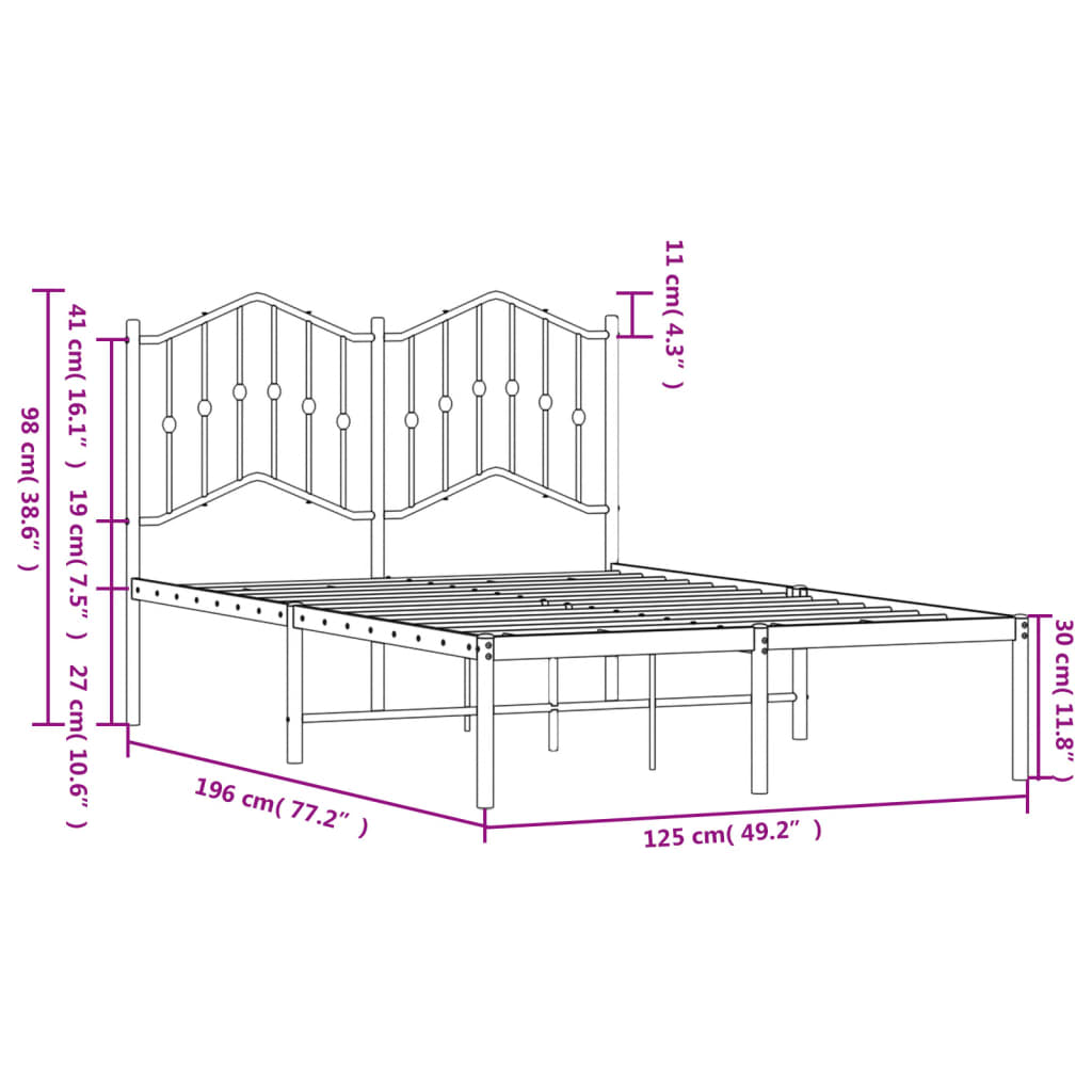 Metal Bed Frame without Mattress with Headboard White 120x190cm