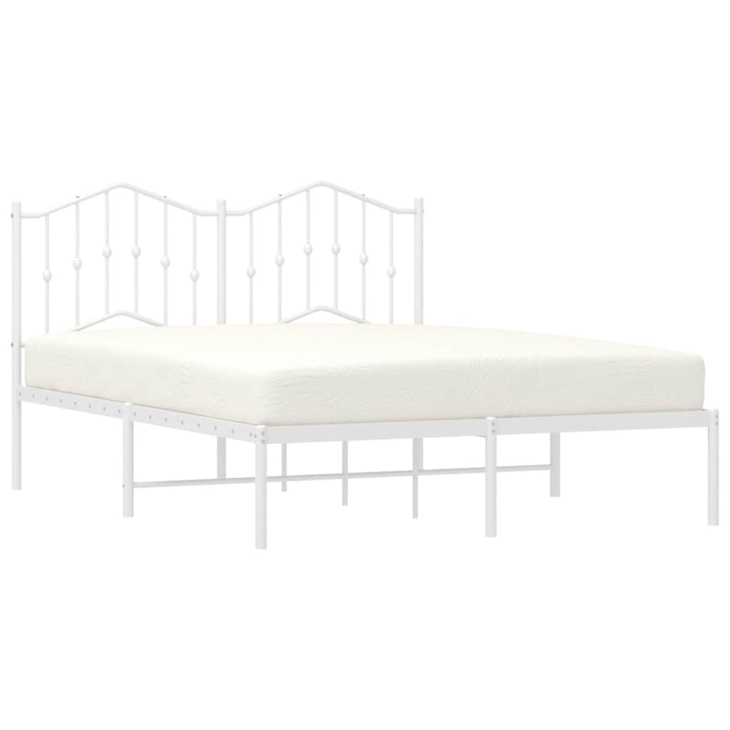 Metal Bed Frame without Mattress with Headboard White 150x200cm