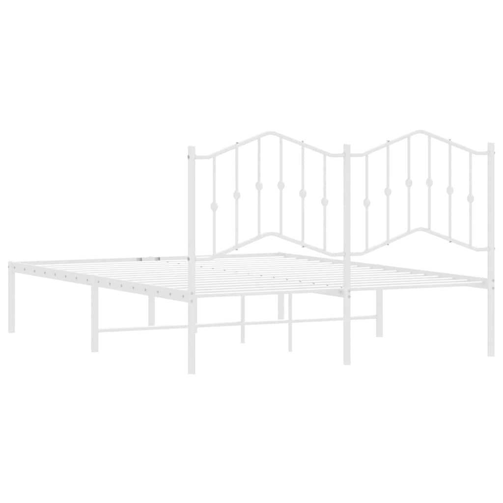 Metal Bed Frame without Mattress with Headboard White 150x200cm