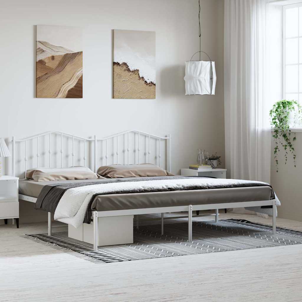 Metal Bed Frame without Mattress with Headboard White 183x213cm