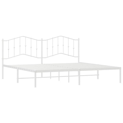 Metal Bed Frame without Mattress with Headboard White 193x203cm