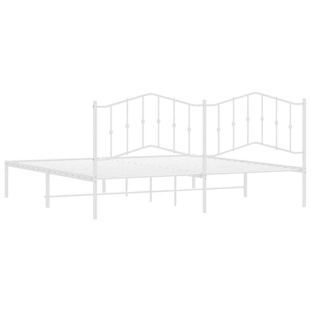 Metal Bed Frame without Mattress with Headboard White 193x203cm