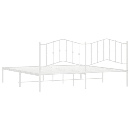 Metal Bed Frame without Mattress with Headboard White 193x203cm