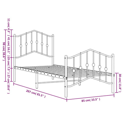 Metal Bed Frame without Mattress with Footboard White 80x200cm