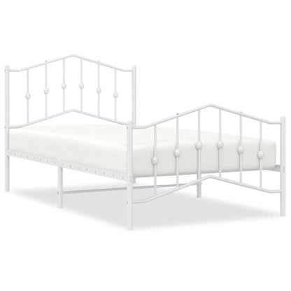 Metal Bed Frame without Mattress with Footboard White 100x190cm