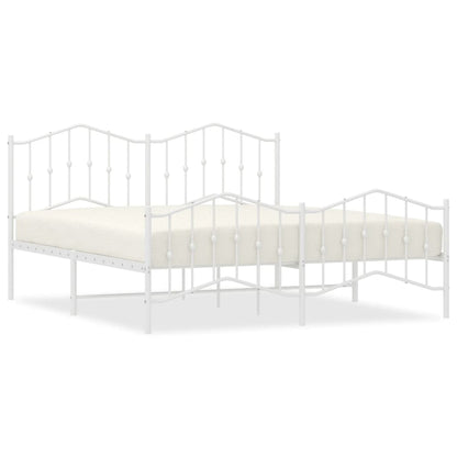 Metal Bed Frame without Mattress with Footboard White 183x213cm