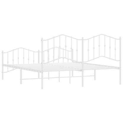 Metal Bed Frame without Mattress with Footboard White 183x213cm