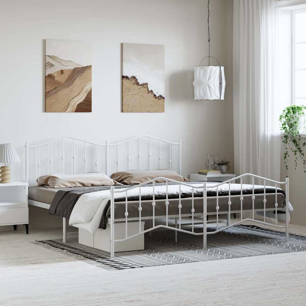 Metal Bed Frame without Mattress with Footboard White 193x203cm