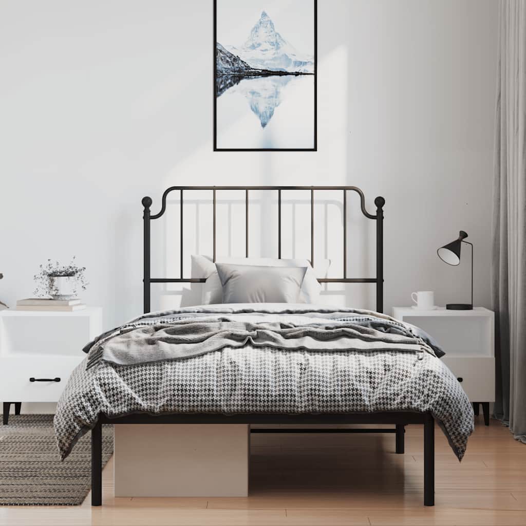 Metal Bed Frame without Mattress with Headboard Black 100x190cm