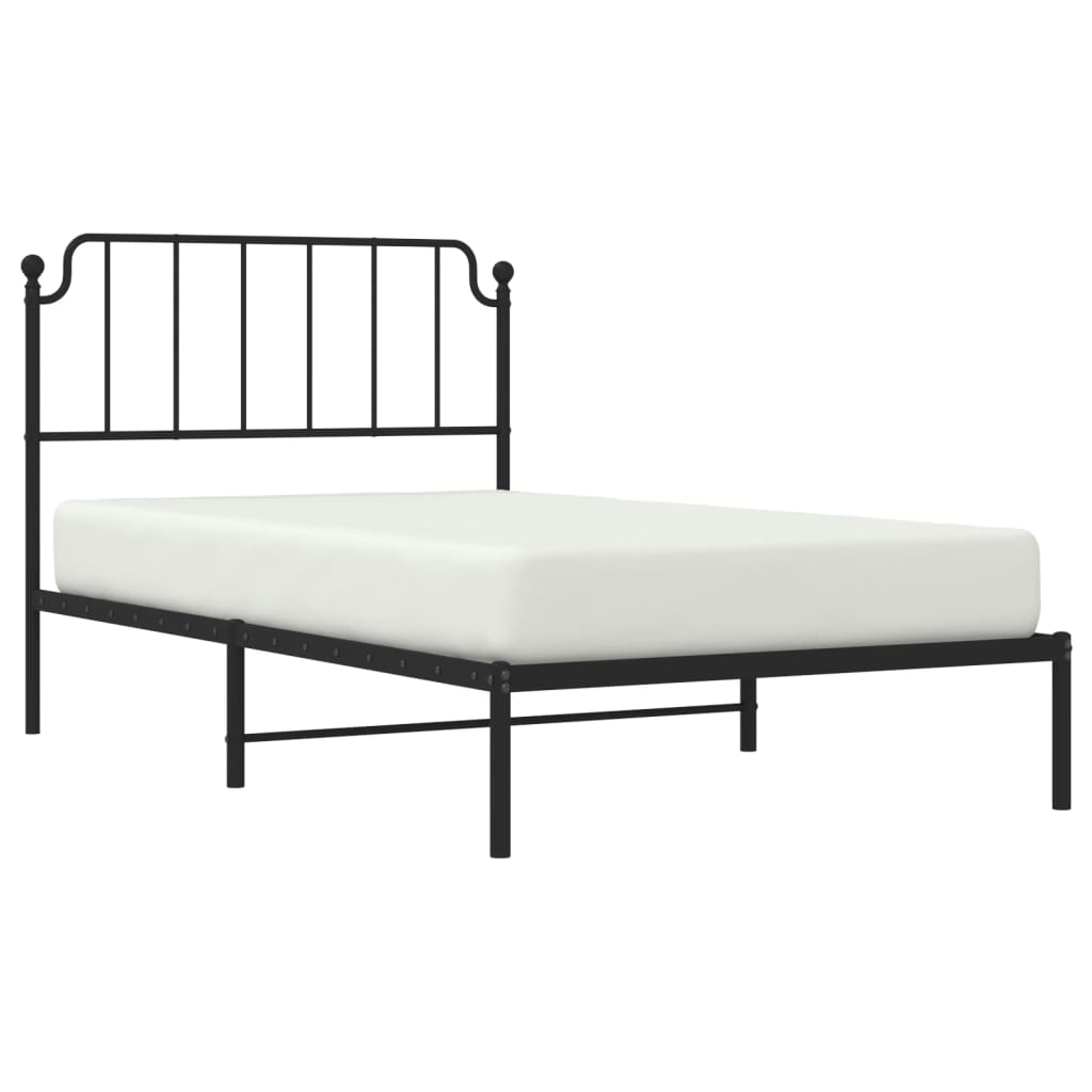 Metal Bed Frame without Mattress with Headboard Black 107x203cm
