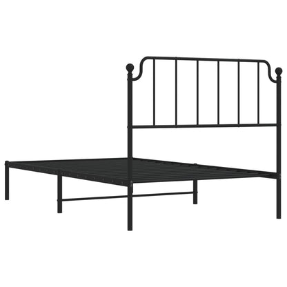 Metal Bed Frame without Mattress with Headboard Black 107x203cm
