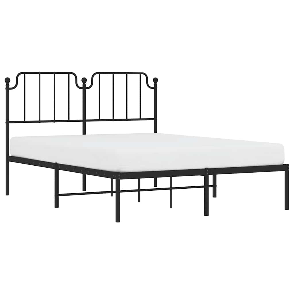 Metal Bed Frame without Mattress with Headboard Black 150x200cm