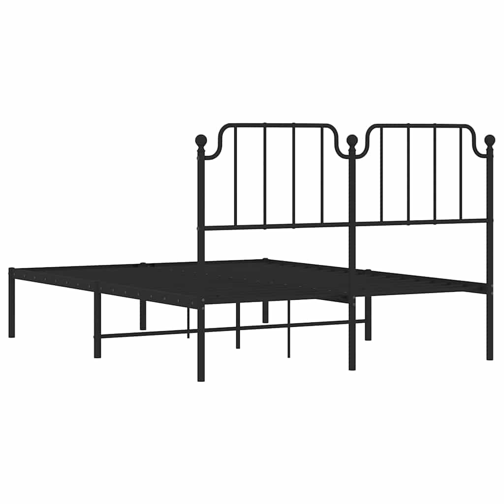 Metal Bed Frame without Mattress with Headboard Black 150x200cm
