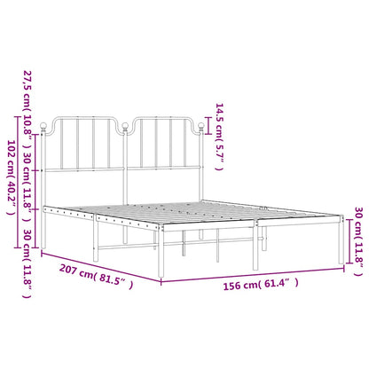 Metal Bed Frame without Mattress with Headboard Black 150x200cm