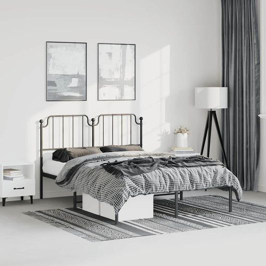 Metal Bed Frame without Mattress with Headboard Black 150x200cm