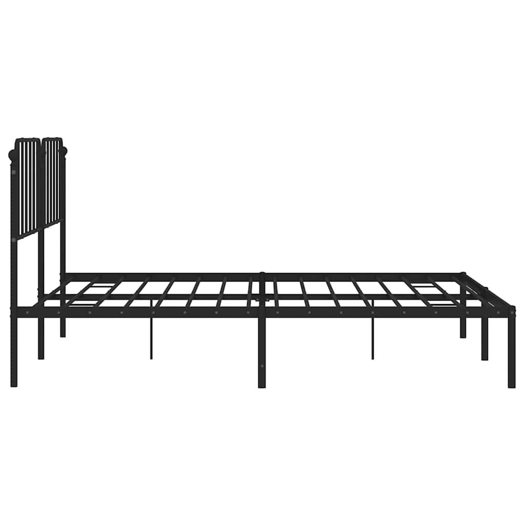 Metal Bed Frame without Mattress with Headboard Black 193x203cm