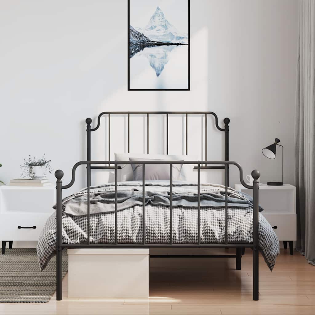 Metal Bed Frame without Mattress with Footboard Black 100x200cm