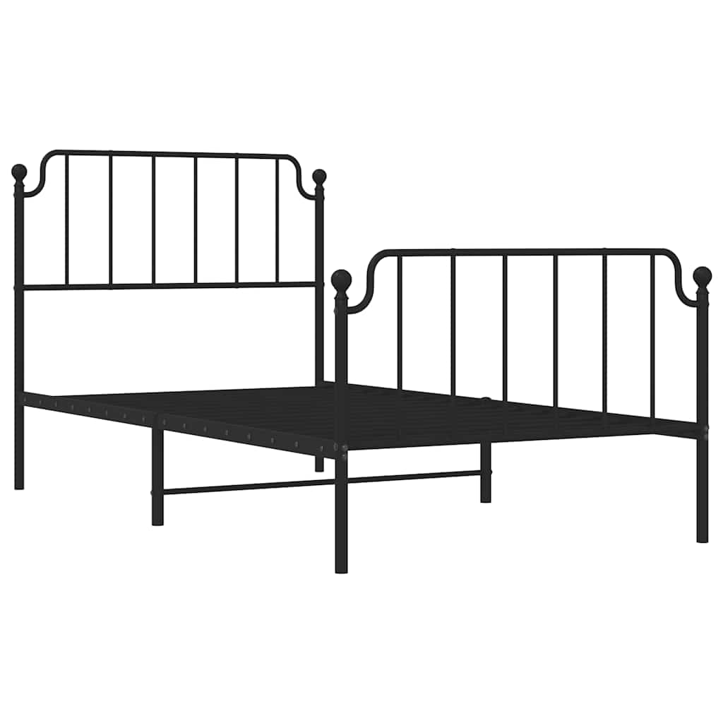 Metal Bed Frame without Mattress with Footboard Black 100x200cm