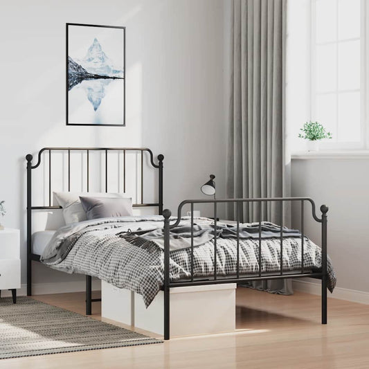 Metal Bed Frame without Mattress with Footboard Black 100x200cm