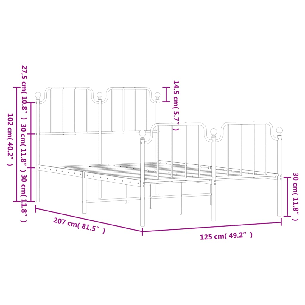 Metal Bed Frame without Mattress with Footboard Black 120x200cm