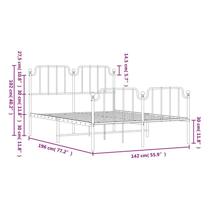 Metal Bed Frame without Mattress with Footboard Black 135x190cm