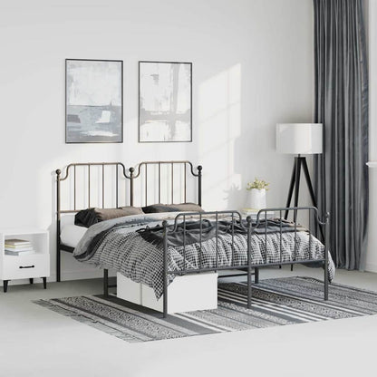 Metal Bed Frame without Mattress with Footboard Black 135x190cm