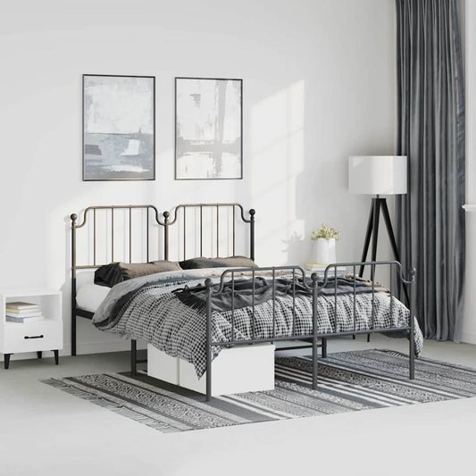 Metal Bed Frame without Mattress with Footboard Black 135x190cm