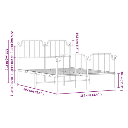 Metal Bed Frame without Mattress with Footboard Black 150x200cm