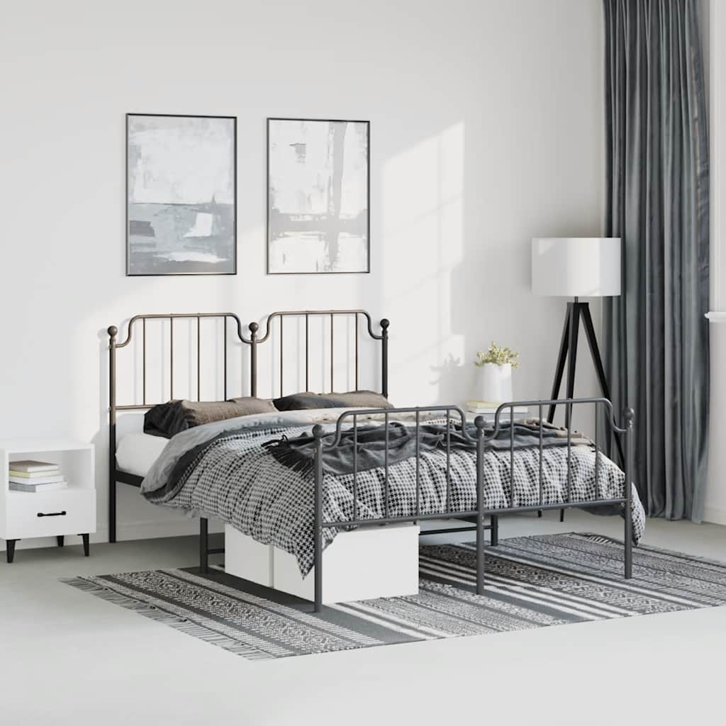 Metal Bed Frame without Mattress with Footboard Black 150x200cm