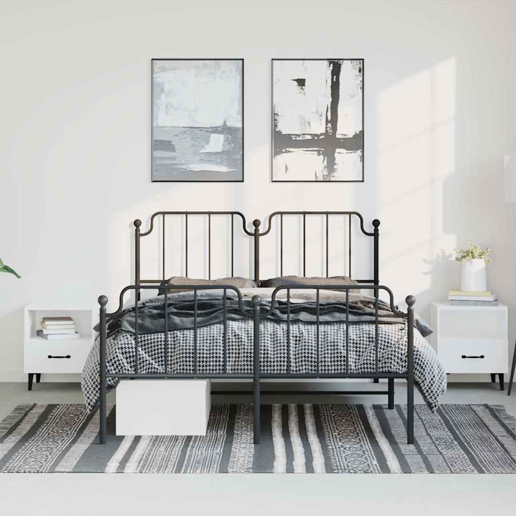 Metal Bed Frame without Mattress with Footboard Black 183x213cm