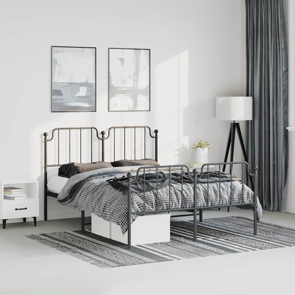 Metal Bed Frame without Mattress with Footboard Black 183x213cm