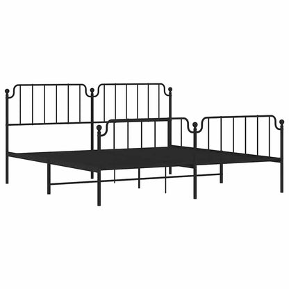 Metal Bed Frame without Mattress with Footboard Black 193x203cm