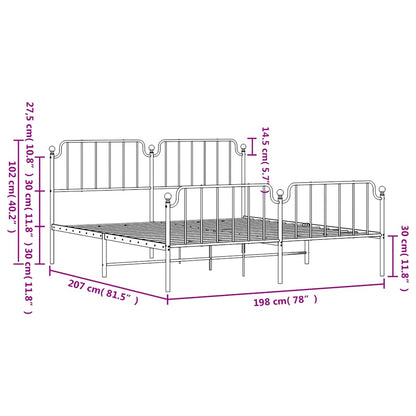 Metal Bed Frame without Mattress with Footboard Black 193x203cm