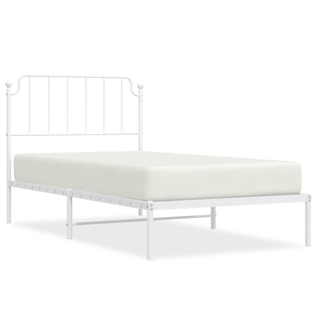 Metal Bed Frame without Mattress with Headboard White 100x190cm