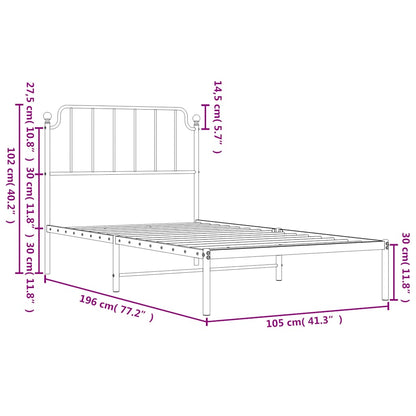 Metal Bed Frame without Mattress with Headboard White 100x190cm
