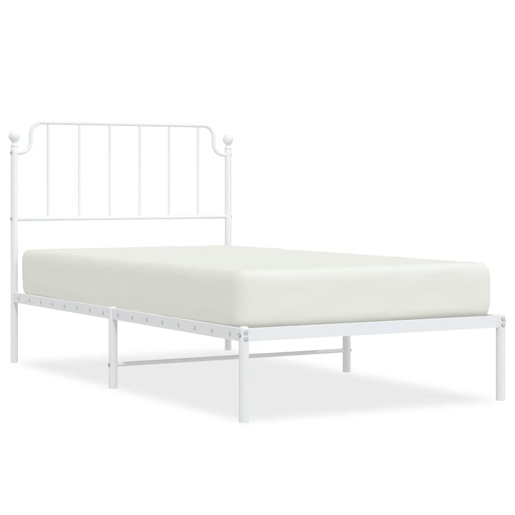 Metal Bed Frame without Mattress with Headboard White 100x200cm