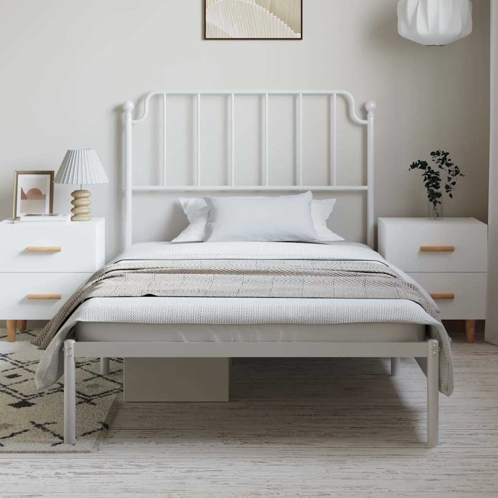 Metal Bed Frame without Mattress with Headboard White 100x200cm