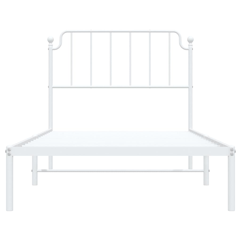 Metal Bed Frame without Mattress with Headboard White 100x200cm