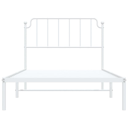 Metal Bed Frame without Mattress with Headboard White 107x203cm
