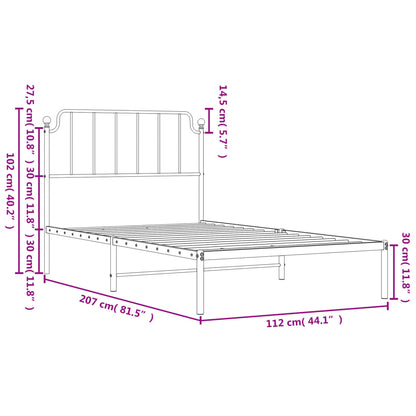Metal Bed Frame without Mattress with Headboard White 107x203cm