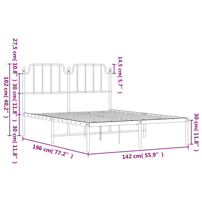 Metal Bed Frame without Mattress with Headboard White 135x190cm