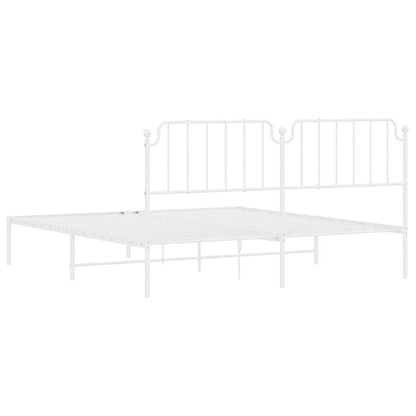 Metal Bed Frame without Mattress with Headboard White 183x213cm